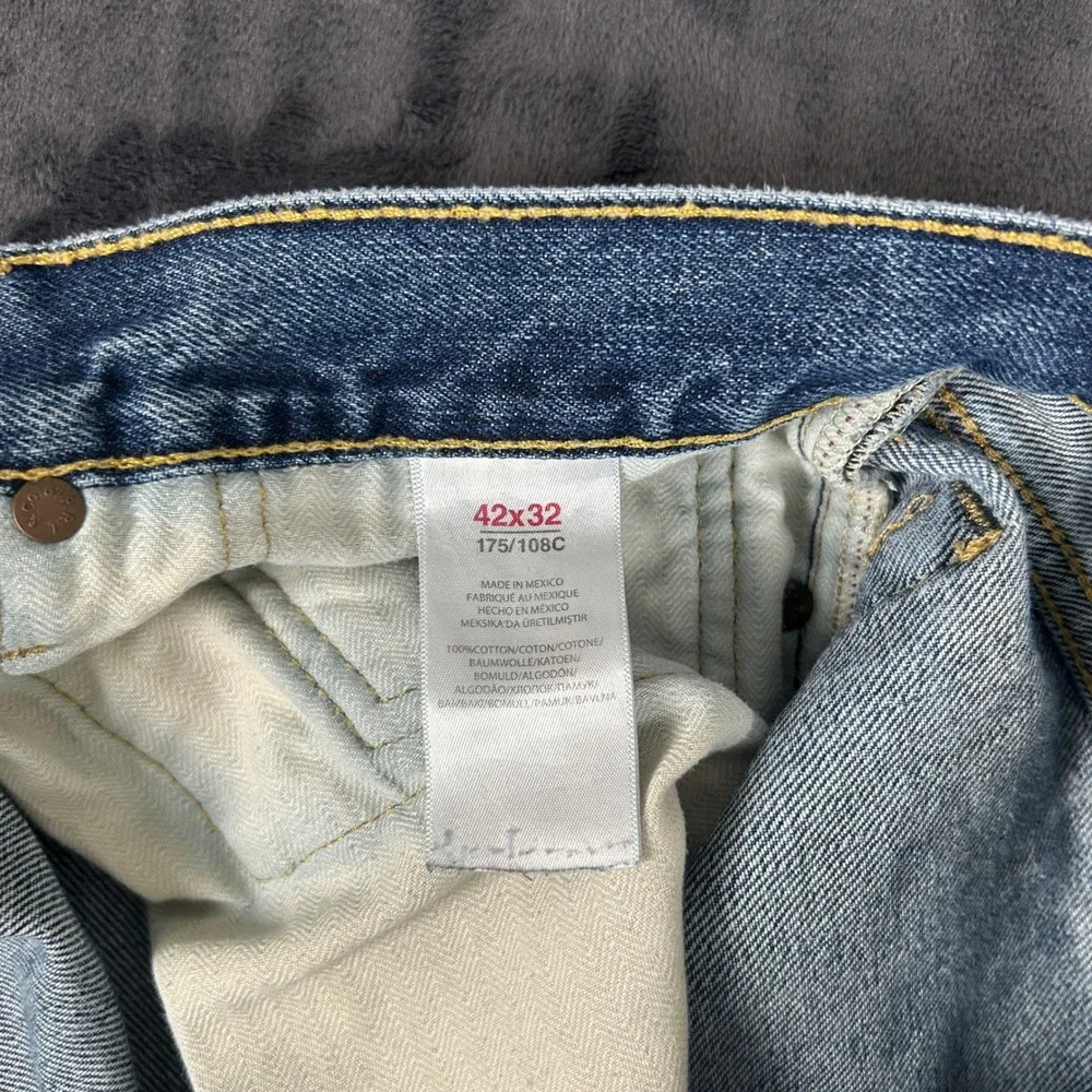 Polo Ralph Lauren Jeans Mens 42x32 Blue Straight Leg Distressed Denim